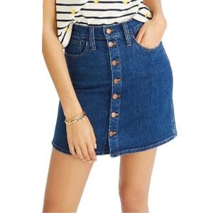Madewell Stretch Blue Denim Mini Skirt Button Front Straight,‎ Sz 25